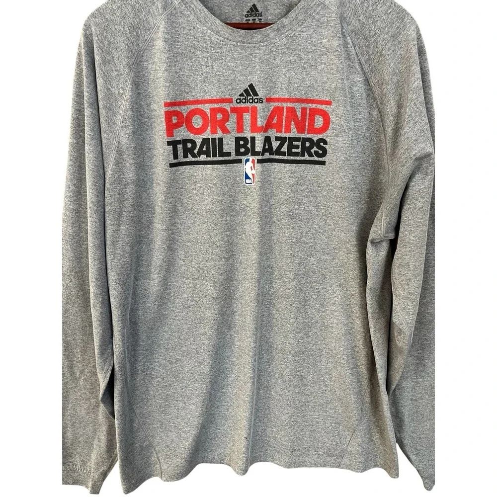 Adidas Portland Trail Blazers T Shirt Mens XL Gray Long Sleev NBA Basketball Tee